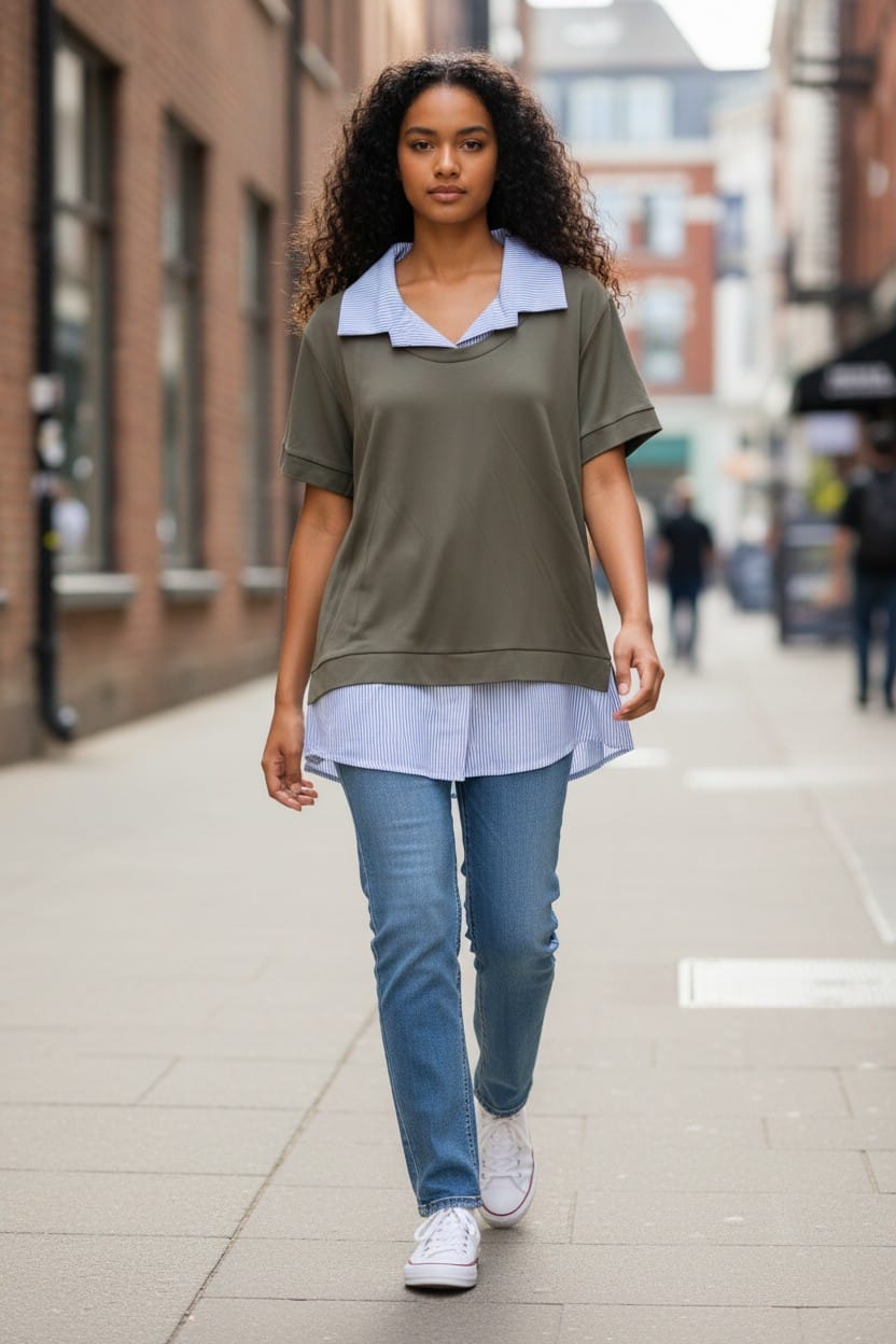 POLO DONNA IN VISCOSA PRIMAVERILE CON CAMICETTA IN COTONE