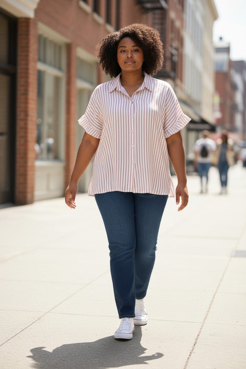 CAMICETTA OVERSIZE IN COTONE RIGATO