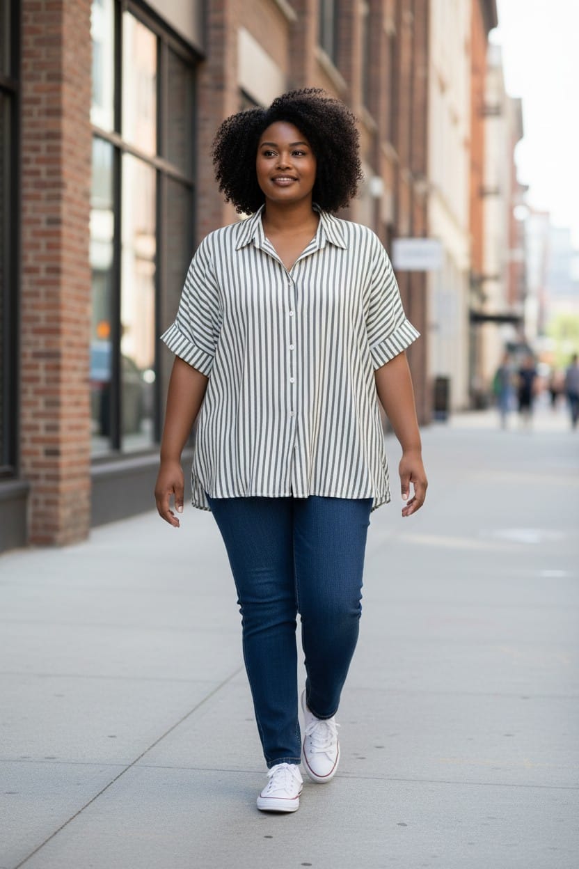 CAMICETTA OVERSIZE IN COTONE RIGATO