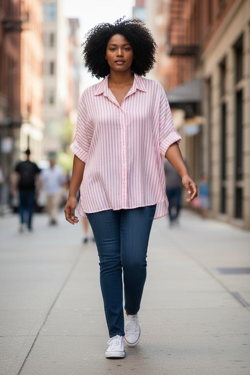 CAMICETTA OVERSIZE IN COTONE RIGATO