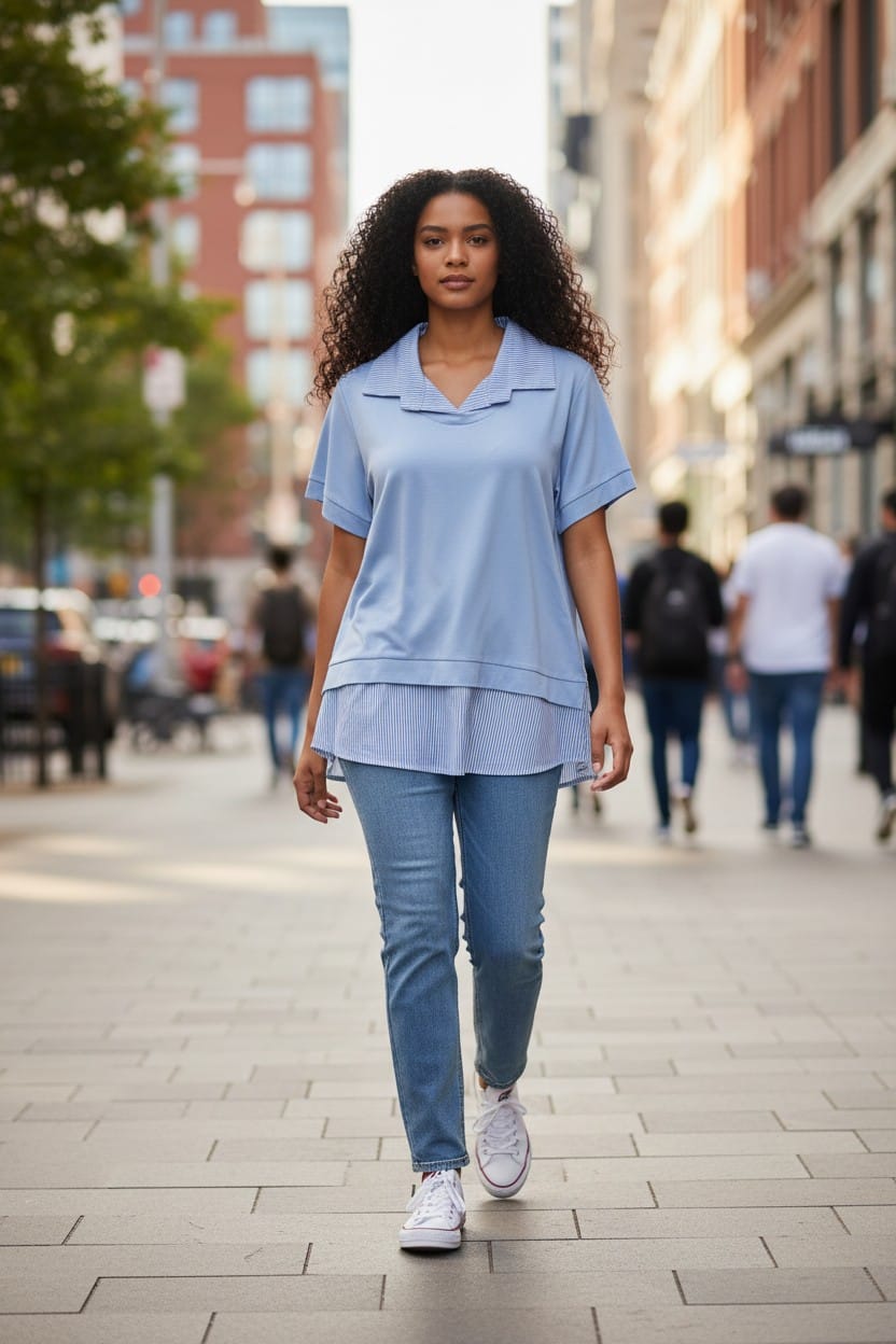 POLO DONNA IN VISCOSA PRIMAVERILE CON CAMICETTA IN COTONE