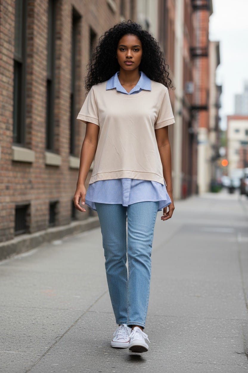 POLO DONNA IN VISCOSA PRIMAVERILE CON CAMICETTA IN COTONE