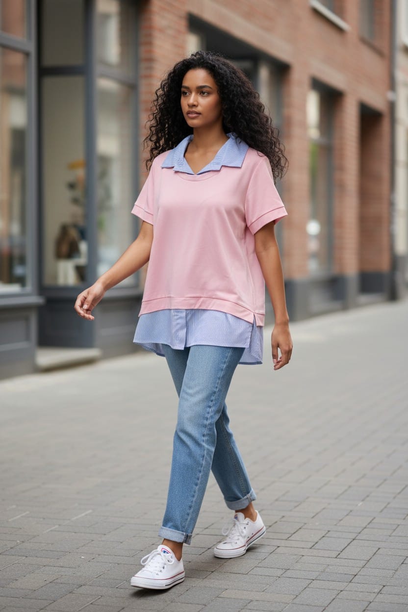 POLO DONNA IN VISCOSA PRIMAVERILE CON CAMICETTA IN COTONE