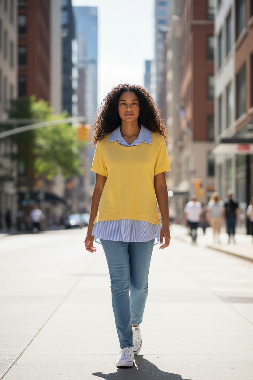 POLO DONNA IN VISCOSA PRIMAVERILE CON CAMICETTA IN COTONE