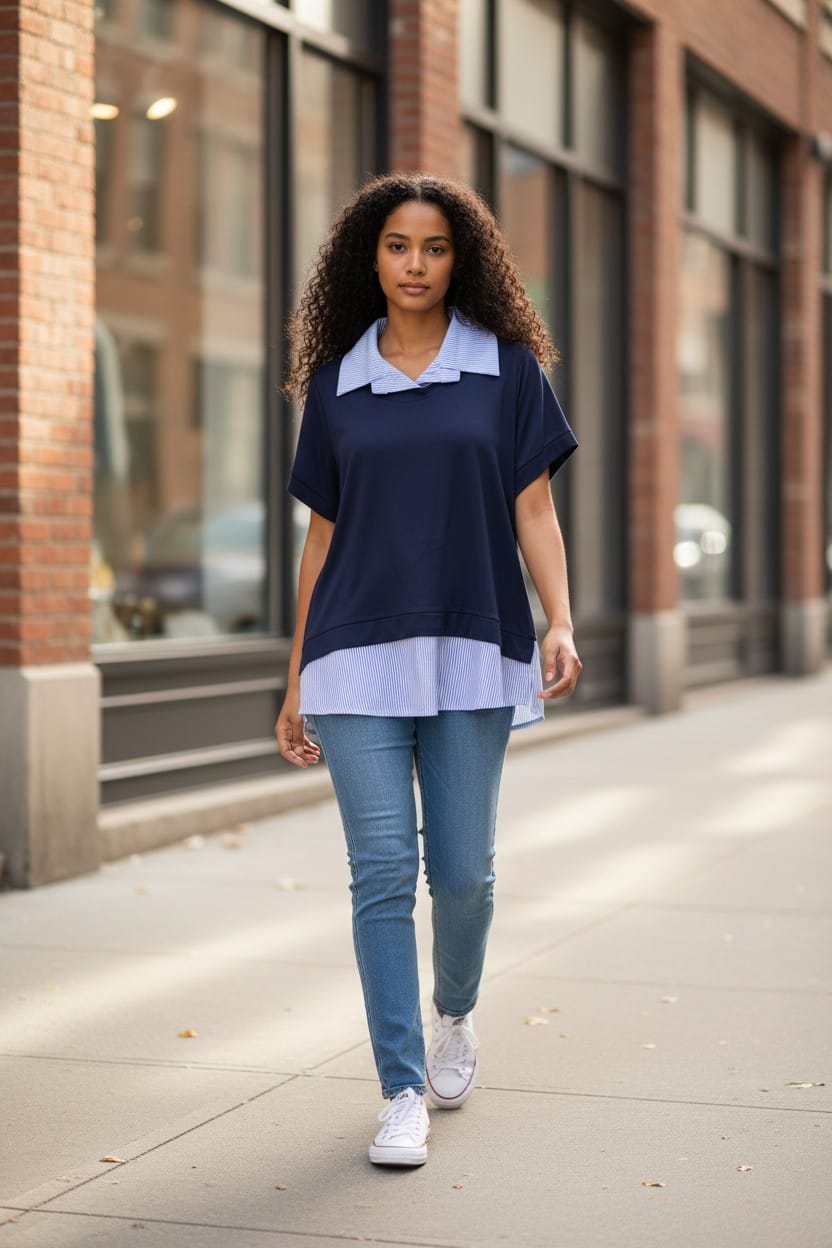 POLO DONNA IN VISCOSA PRIMAVERILE CON CAMICETTA IN COTONE