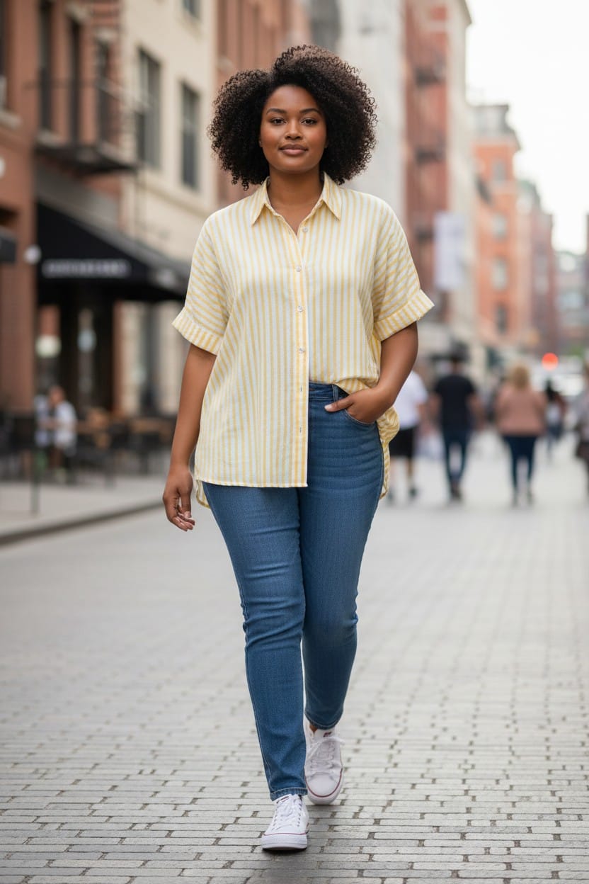 CAMICETTA OVERSIZE IN COTONE RIGATO