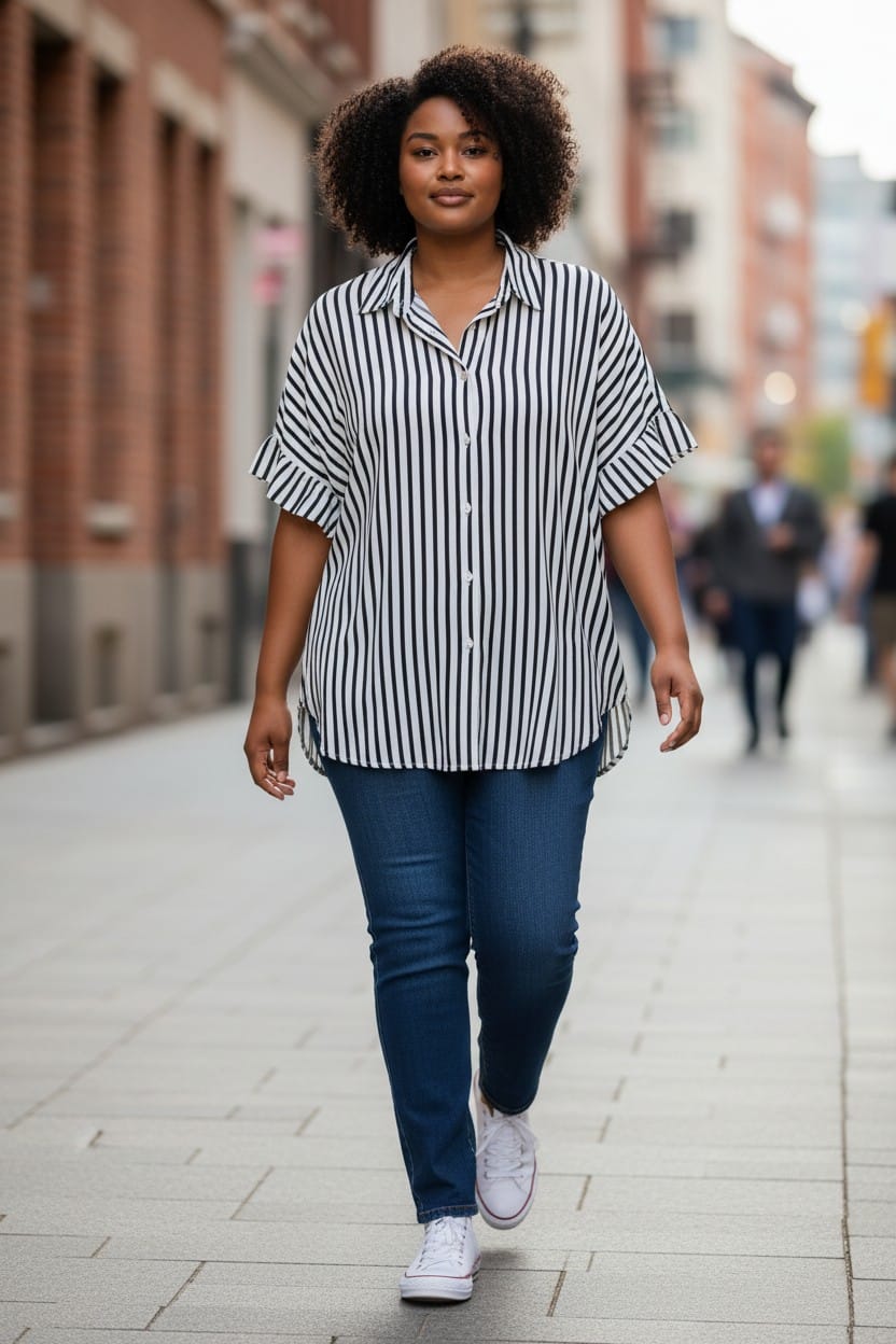 CAMICETTA OVERSIZE IN COTONE RIGATO