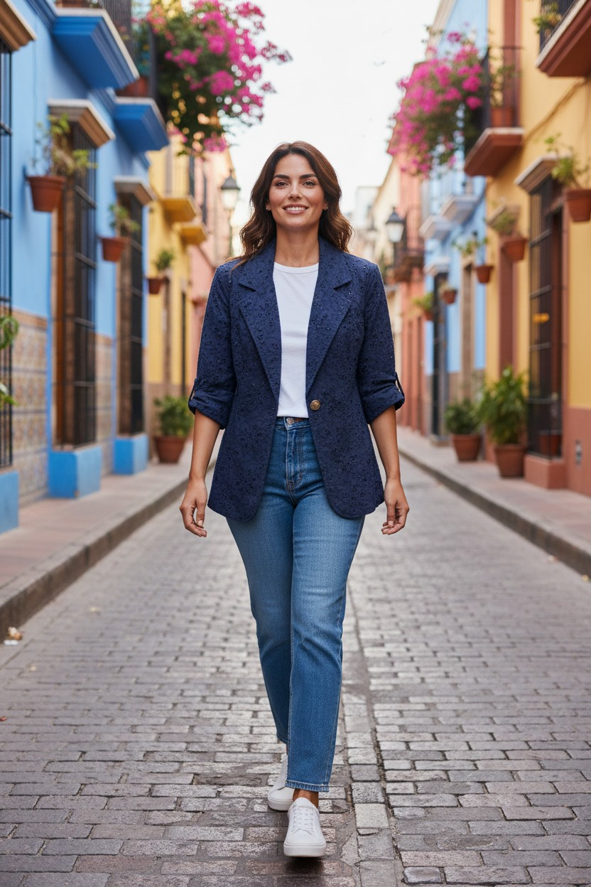 BLAZER IN COTONE E SANGALLO