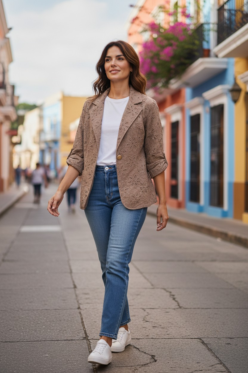 BLAZER IN COTONE E SANGALLO